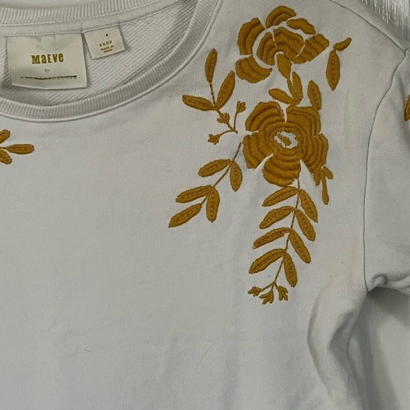 Maeve by Anthropologie Vineland Embroidered Cropped Short Sleeved Sweatshirt XXS - Picture 6 of 14